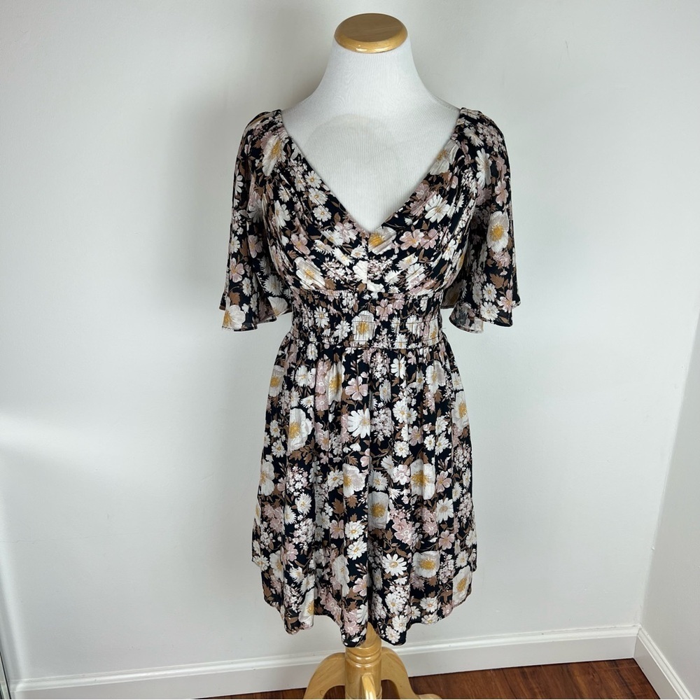 ABERCROMBIE & Fitch Angel Sleeve Smocked Waist Mini Dress Floral Size S Tall - Picture 5 of 8